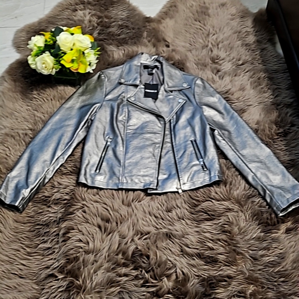Faux Leather Metallic Jacket